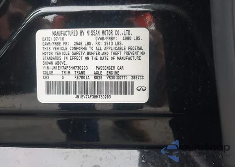 2017 Infiniti Q50 3.0T Premium/3.0T Signature Edition/3.0T Sport from USA, damaged, VIN JN1EV7AP3HM730293